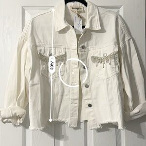White Denim jacket with  sparkle fringe